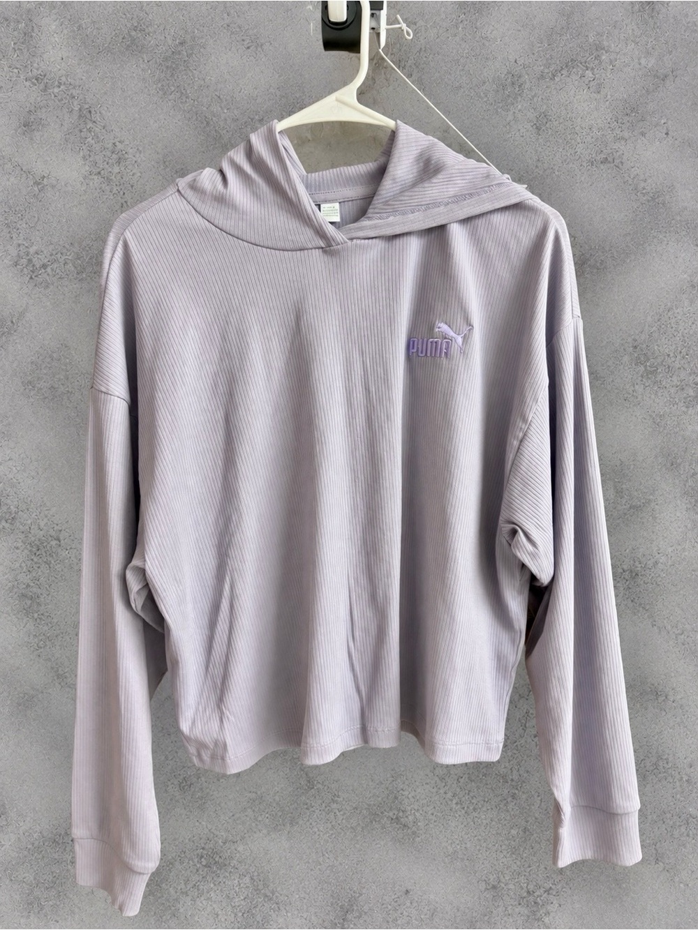 NWT Puma Women’s Ribbed Hoodie Lavender Purple Embroidered Logo Size M